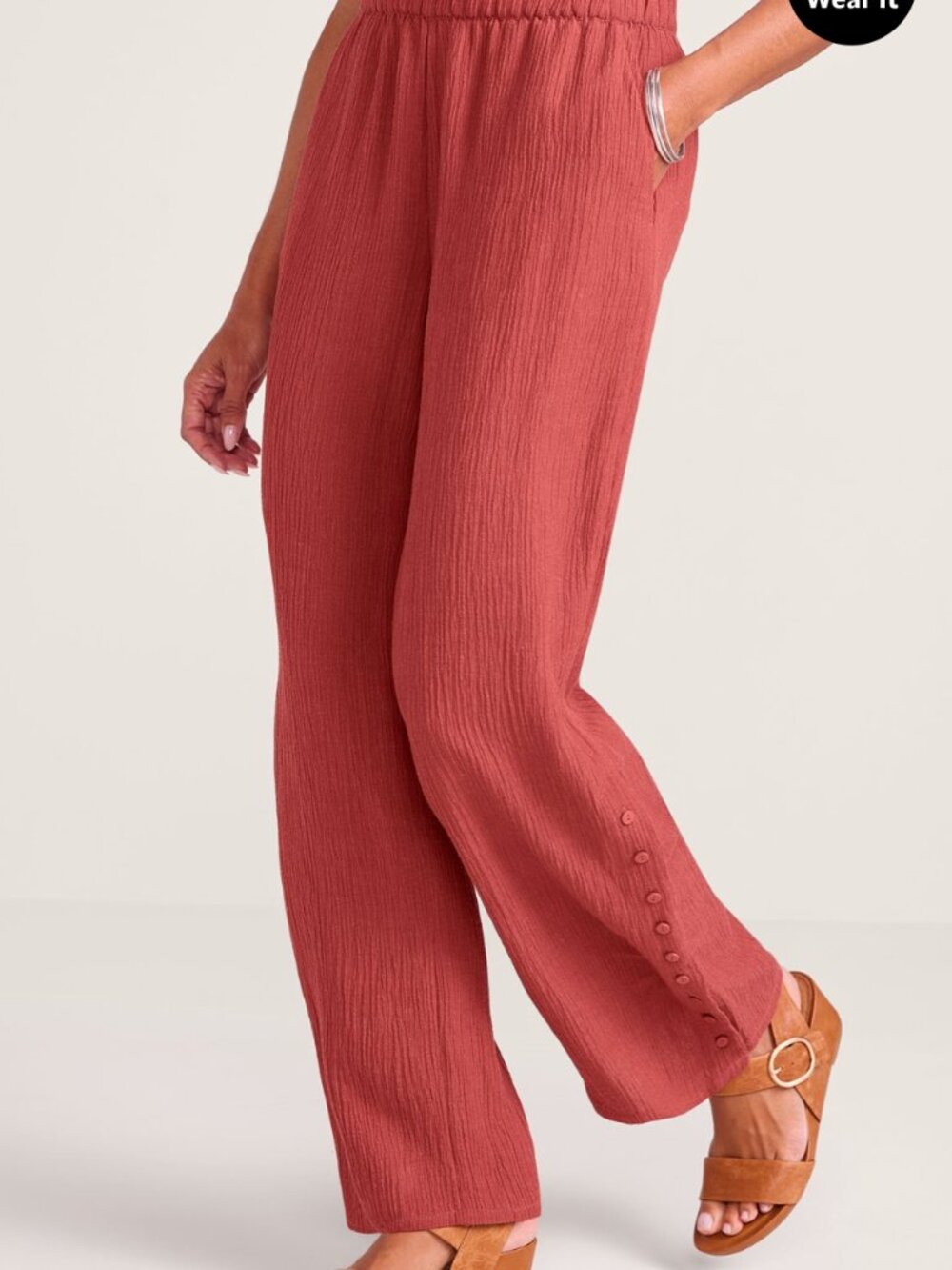 Soft Surroundings Oceo Gauze Pants Size L Wide Leg Tandoori Spice Lagenlook NEW